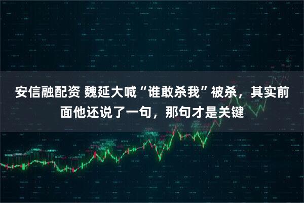 安信融配资 魏延大喊“谁敢杀我”被杀，其实前面他还说了一句，那句才是关键