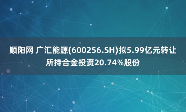 顺阳网 广汇能源(600256.SH)拟5.99亿元转让所持合金投资20.74%股份
